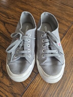 Superga Gray Canvas Lace-Up Sneakers
